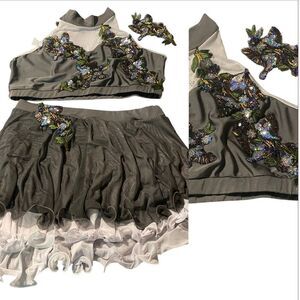 Glamour solo 2 piece dance costume gray lyrical embellished XLA XL adult